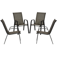Outsunny Gartenstuhlset 4 Stück, Stapelbare Gartenstühle aus Metall und atmungsaktivem Netzgewebe, Braun