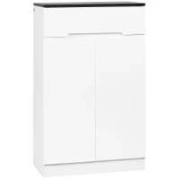 HOMCOM Schlanke Schuhablage für 12 Paar im Eingangsbereich mit 3 Verstellbaren Regalen und Schublade, aus Spanplatte Weiß, 60x32x100 cm(m-5)