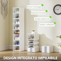 HOMCOM Scarpiera con 8 Contenitori per Scarpe Impilabili e Pieghevoli con Pannello Trasparente, Bianco(m-4)