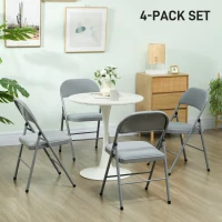 HOMCOM Set of 4 indoor folding and portable chairs with velvet padded seats and backrests, steel frame, light gray(m-4)