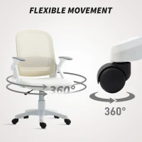 HOMCOM Breathable Mesh Office Chair, Ergonomic Swivel Computer Chair with Flip-up Armrests, Lumbar Back Support for Home/Office, White(m-8)