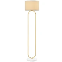 HOMCOM Moderne Stehlampe mit Leinenstoff Lampenschirm, Doppelrohr aus Metall und Fußschalter, Gold(m-5)