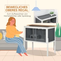 PawHut Hamsterkäfig, 3000 cm² Zwerghamsterkäfig aus Holz und Metall, mit 2 Hütten, Acrylschiebetüren, stabil, sicher, Grau+Weiß(m-6)