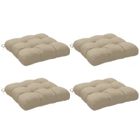 Outsunny Set von 4 Gartenstuhlkissen, Gepolsterte Outdoor-Kissen, 10 cm dick mit Befestigungen, 48 x 48 cm khaki(m-6)