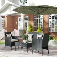 Outsunny Conjunto de Jardim de Vime Sintético com 2 Poltronas 1 Sofá de 2 Lugares 1 Mesa de Centro e Almofadas Preto e Branco(m-2)