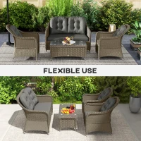 Outsunny Four-Piece Rattan Sofa Set, with Glass-Top Table - Light Grey(m-7)