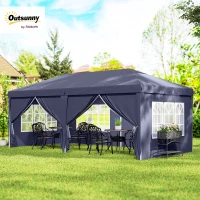 Outsunny Folding Pavilion 6 x 3m, Removable Side Walls, Large Windows, Zipper Doors, Steel Frame, Blue(m-10)