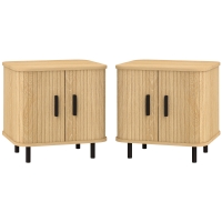 HOMCOM Set 2 Nachttische im skandinavischen Stil mit 2-stufigem Regal aus Holz und Stahl, 48x40x48 cm, Schwarz und Eiche