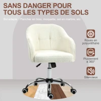 HOMCOM Chaise de bureau, fauteuil de bureau ergonomique, hauteur réglable, assise et dossier rembourrés, crème(m-5)