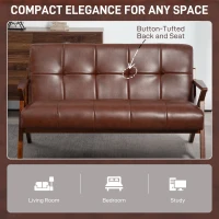 HOMCOM Compact 2 Seater Sofa, Vintage Tufted Loveseat Sofa with Solid Wood Legs, PU Leather Small Couch Settee for Living Room, Bedroom, Home Office, 133 x 81 x 78.5 cm, Brown(m-5)