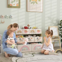 AIYAPLAY Spielzeugregal für Kinder mit 3 Ebenen und 9 Stoffcontainern, 93x30x70 cm, Gelb(m-2)