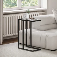 HOMCOM Beistelltisch in C-Form mit gehärteter Glasplatte, Stahlrahmen, Schwarz(m-2)