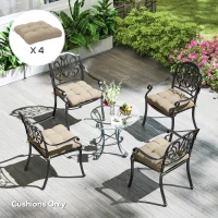 Outsunny Set von 4 Gartenstuhlkissen, Gepolsterte Outdoor-Kissen, 10 cm dick mit Befestigungen, 48 x 48 cm khaki(m-2)