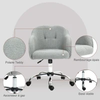 HOMCOM Chaise de bureau, fauteuil de bureau ergonomique, hauteur réglable, assise et dossier rembourrés, gris(m-6)
