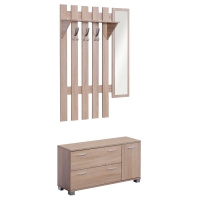 HOMCOM Set Garderobenmöbel 3 in 1 mit Spiegel und Schuhschrank für den Eingangsbereich Spanplatte 90 x 21,5 x 116 cm Eiche