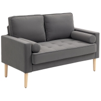 HOMCOM Modernes 2-Sitzer-Sofa aus Samt 127 cm mit dickem Polster, 2 Zierkissen und geknöpfter Sitzfläche, Grau