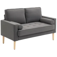HOMCOM Modernes 2-Sitzer-Sofa aus Samt 127 cm mit dickem Polster, 2 Zierkissen und geknöpfter Sitzfläche, Grau(m-1)