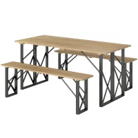 Outsunny Holztisch und Bänke Set Holzpicknicktisch mit Bänken für 6 bis 8, 160 cm Sonnenschirmloch von 5 cm braun(m-1)