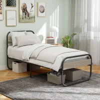 HOMCOM 3ft Single Bed Frame, Industrial Style Metal Platform Bed Frame with Under Bed Storage, No Box Spring Needed, Easy Assembly, Grey(m-2)