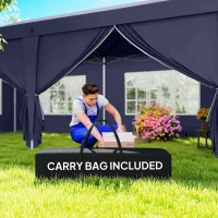 Outsunny Folding Pavilion 6 x 3m, Removable Side Walls, Large Windows, Zipper Doors, Steel Frame, Blue(m-7)