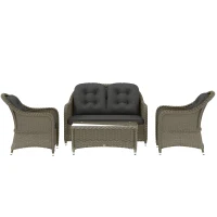 Outsunny Four-Piece Rattan Sofa Set, with Glass-Top Table - Light Grey(m-11)