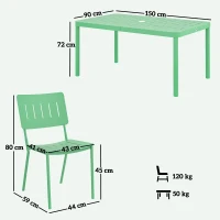 Outsunny Outdoor Gartentisch mit 6 Stühlen, Lattenplatte 150 cm, rostbeständiger Stahlrahmen, Grün(m-3)