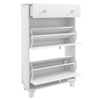 HOMCOM Schuhschrank für schmale Eingänge mit kippbaren Schubladen und verstellbarem Regal, 60 x 23,5 x 98,5 cm, weiß(m-1)
