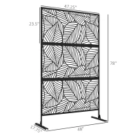 Outsunny Decorative Outdoor Privacy Screen Panel Black with Leaf Pattern in Metal - 122 x 45 x 198 cm, black(m-3)