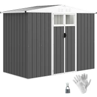 Outsunny Metall-Gartenpavillon 2,7 m² mit Fenster, 4 Belüftungsöffnungen und verriegelbarer Tür, 246 x 117 x 180 cm, Dunkelgrau(m-6)
