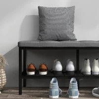 HOMCOM Schuhbank mit gepolstertem Kissen und Regal, Eingangsbank für Flur, Schlafzimmer, 90x41x40cm, grau(m-5)
