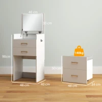 HOMCOM Coiffeuse mit Spiegel und Hocker 3 in 1, 3 Schubladen und transparenter Glassplatte, gepolstertes Kissen, 48 x 40 x 90 cm, weiß(m-3)
