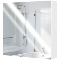 HOMCOM 60 x 15 cm Double Door Bathroom Mirror Cabinet - White(m-11)