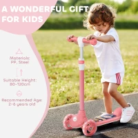 AIYAPLAY Kids 3 Wheel Scooter for 2-6 Years Old w/ Adjustable Height, LED Light, TPE Handlebar, Pink(m-7)