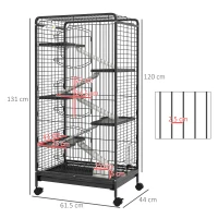 PawHut Cușcă pentru Animale Mici și Rozătoare cu Roți, 5 Rampe și 5 Platforme, 61.5x44x131 cm, Negru(m-3)