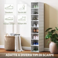 HOMCOM Scarpiera con 8 Contenitori per Scarpe Impilabili e Pieghevoli con Pannello Trasparente, Bianco(m-6)