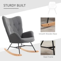 HOMCOM Rocking Chair with Steel Frame Upholstered Relax Armchair Lounge Chair Living Room Chair with Padded Seat Velvety Polyester Rubberwood Metal Dark Gray+Natural 65 x 70 x 96 cm(m-4)