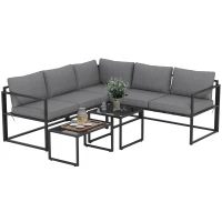Outsunny Gartenmöbel-Set für den Außenbereich mit 2 Sofas und 2 Nesttischen aus Sicherheitsglas, Grau(m-6)