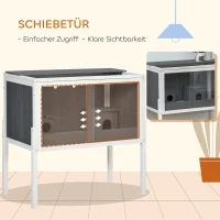 PawHut Hamsterkäfig, 3000 cm² Zwerghamsterkäfig aus Holz und Metall, mit 2 Hütten, Acrylschiebetüren, stabil, sicher, Grau+Weiß(m-5)