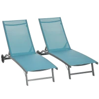 Outsunny Set of 2 sun loungers in aluminum and textilene with wheels multi-position backrest max. 150 Kg blue(m-11)