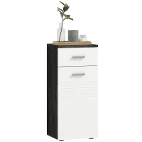 kleankin Badezimmerschrank mit Schublade und Schrank aus Holz, 35x30x77,5cm, Weiß und Schwarz(m-5)