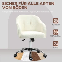HOMCOM Homeoffice Stuhl, Ergonomisch Schreibtischstuhl mit Wippfunktion, Teddysamtoptik 56 x 61 x 86 cm Cremeweiß(m-5)