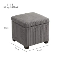 HOMCOM Aufbewahrungshocker 30 L mit abnehmbarem Deckel, gepolsterter Würfelhocker aus Ripp-Veloursstoff, 40 x 40 x 40 cm, Grau(m-3)