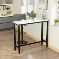 HOMCOM Bartisch in Marmoroptik, Stahlrahmen, Nivellierfüße, 120x40x100 cm, Weiß/Schwarz(m-8)