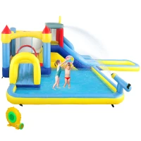 AIYAPLAY Schloss aufblasbar mit Gebläse Wasserpark Rutschen, Trampolin, Kletterwand, Wasserpistole, Basketballkorb(m-1)