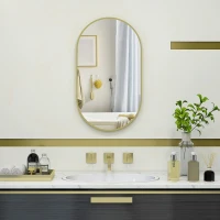 HOMCOM Ovaler Wandspiegel mit Aluminiumrahmen, minimalistischem Design, vertikaler oder horizontaler Montage mit 3 Haken 40 x 70 cm in Gold(m-2)