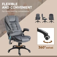 Vinsetto Massage Office Chair Recliner, Ergonomic Gaming Heated Home Office Padded & Swivel Base, Velvet-Feel Fabric, Grey(m-8)