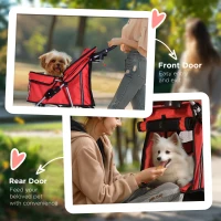 PawHut Pet Stroller for Small Miniature Dogs Cats Foldable Travel Carriage with Wheels Zipper Entry Cup Holder Storage Basket Red(m-7)