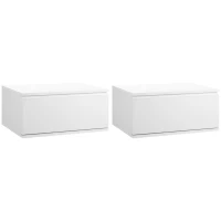 HOMCOM Nachttisch Set 2 Stück mit Schublade und schwebendem Design aus Spanplatte und MDF, 49x38x23 cm, Weiß(m-5)