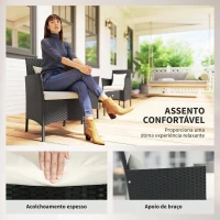 Outsunny Conjunto de Jardim de Vime Sintético com 2 Poltronas 1 Sofá de 2 Lugares 1 Mesa de Centro e Almofadas Preto e Branco(m-4)