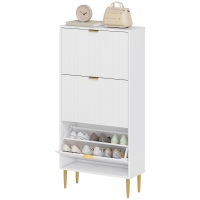 HOMCOM Schuhschrank schmal mit 3 gerillten Türen und verstellbaren Regalen für 18 Paar Schuhe 60x24x128 cm Weiß